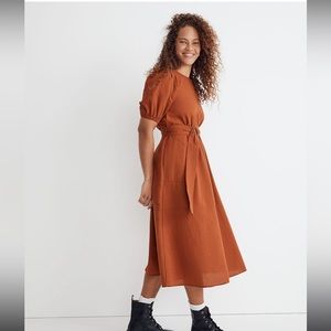 Madewell Summer Fall Seersucker Puff Sleeve MIDI Dress